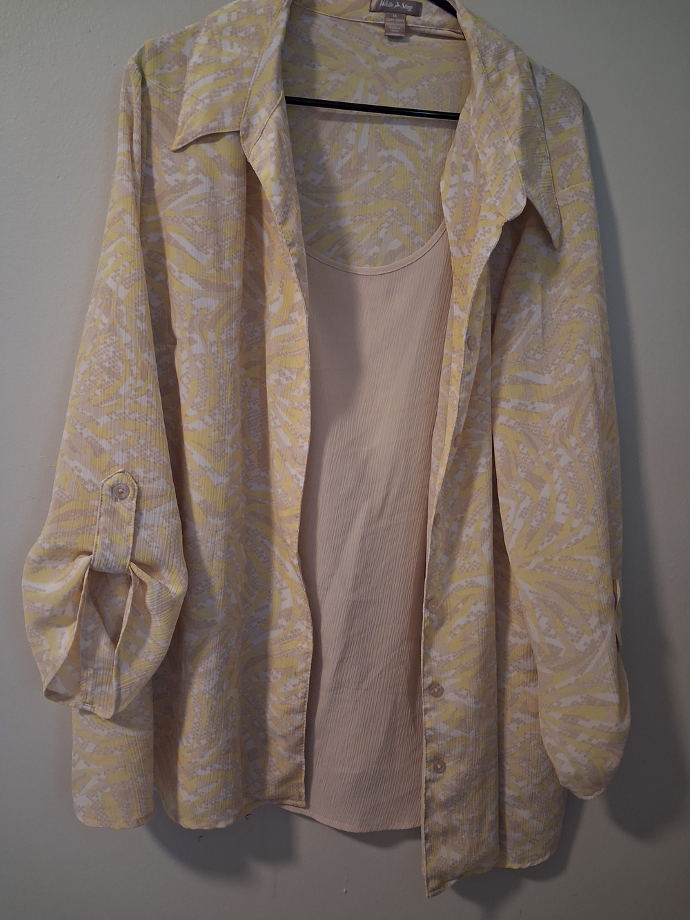White Stag Yellow Patterned Button-Down with Cream Tank